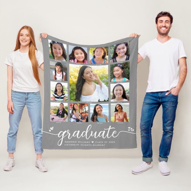 Grauer Abschluss K-12 Moderne Script Foto Collage Fleecedecke (Beispiel)