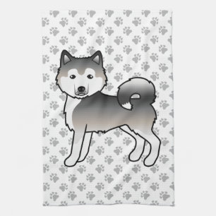 Grauer Alaskan Malamute Süßer Cartoon-Hund Geschirrtuch