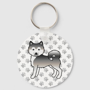 Grauer Alaskan Malamute Süßer Cartoon-Hund & Pfote Schlüsselanhänger