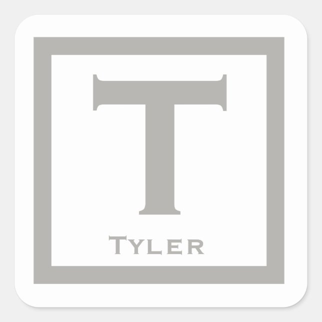 Grauer Anfangsname Kinder Junge Party zurück zur S Quadratischer Aufkleber (Vorderseite)
