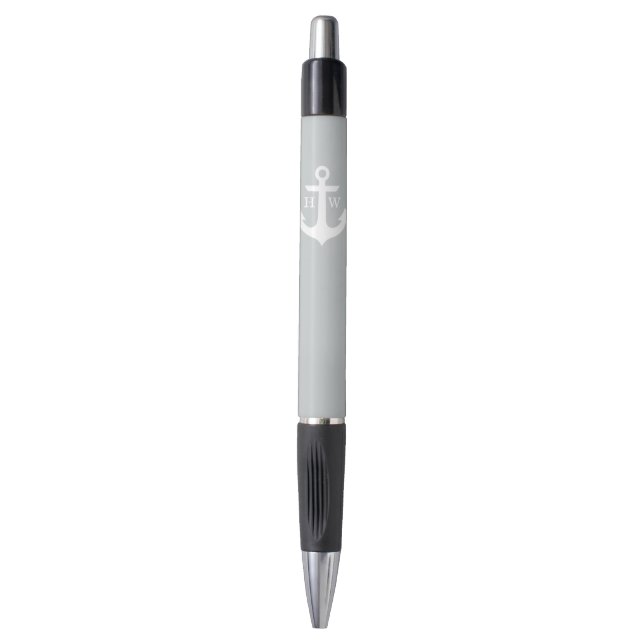 Grauer Anker mit Monogramm Kugelschreiber (Vorderseite Vertikal)