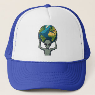 Grauer Außerirdischer hebt die Erde 🌍👽 Truckerkappe