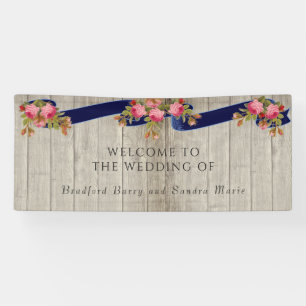 Grauer Barn Wood Navy Blue Pink Rose Rustikale Hoc Banner