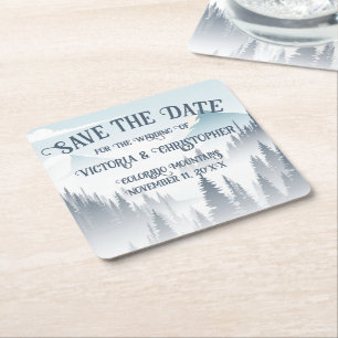 Grauer Bergnebel Wilderness Winter Save the Date Rechteckiger Pappuntersetzer