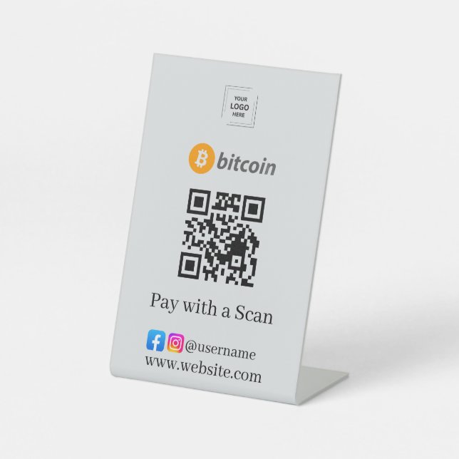 Grauer Bitcoin-QR-Code-Scan-Me-Business-Podest  Sockelschild (Vorderseite)