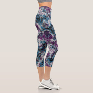 Grauer, blauer und lila Marmor Abstrakt Capri Leggings