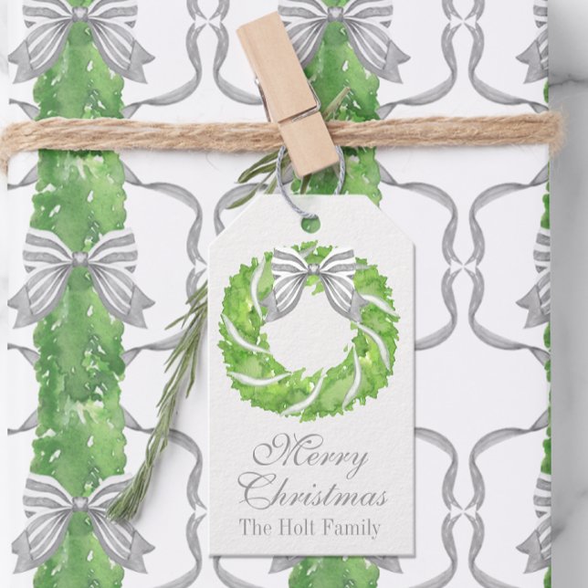 Grauer Bow Kranz und grünes Thema Geschenkanhänger (Von Creator hochgeladen)