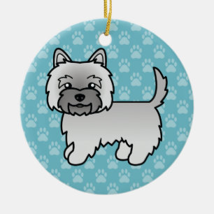 Grauer Cairn Terrier Cartoon-Hund-Illustration Bla Keramikornament