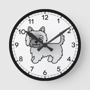Grauer Cairn Terrier Hund Süße Cartoon-Illustratio Runde Wanduhr