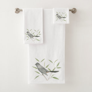 Grauer Catbird-Vogel-Kunst Badhandtuch Set