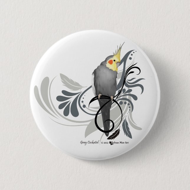 Grauer Cockatiel Button (Vorderseite)
