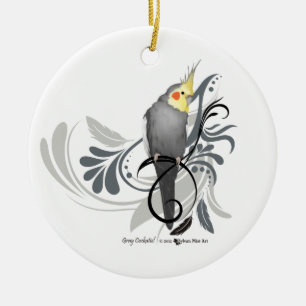 Grauer Cockatiel Keramik Ornament