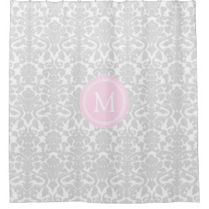 Grauer Damast-Rosa-Monogramm-Duschvorhang Duschvorhang