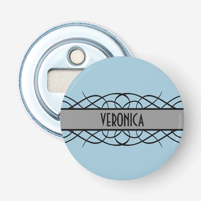 Grauer Deko Blüh Button Flaschenöffner (Vorderseite)