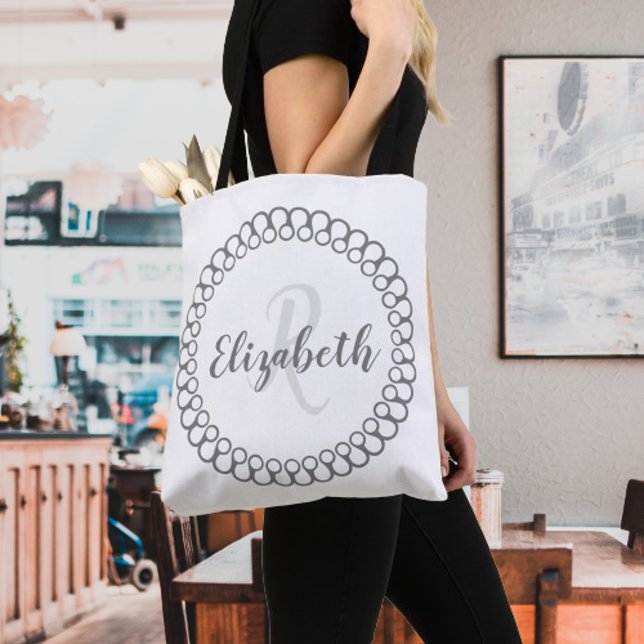 Grauer dekorativer Kreis personalisieren Monogramm (Gray Decorative Circle Personalized Monogram Tote Bag)