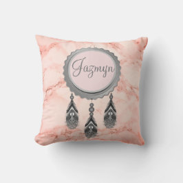 Grauer Dreamcatcher auf rosa Marmor Personalisiert Kissen