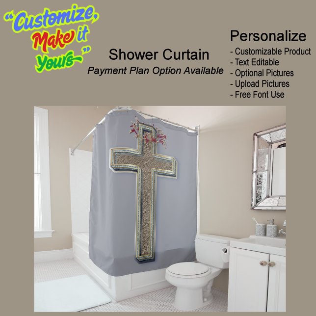 Grauer Duschvorhang (Cross Biblical Shower Curtain Featuring a Grey Background.)