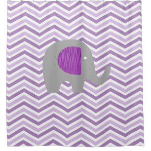 Grauer Elefant auf Lila, Lavendel, weißes Zickzac Duschvorhang