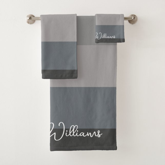 GRAUER FARBPALETTE STRIPE LINE PATTERN INDIVIDUELL BADHANDTUCH SET (Insitu)