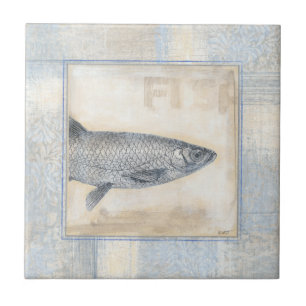 Grauer Fisch auf Beige Hintergrund Fliese