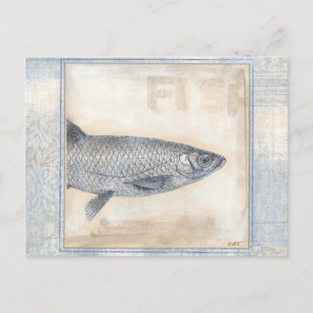 Grauer Fisch auf Beige Hintergrund Postkarte (Vorderseite)