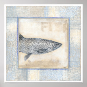Grauer Fisch auf beigem Hintergrund Poster