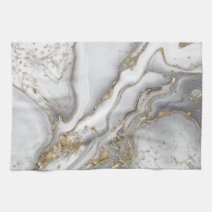 Grauer flüssiger Marmor - Perle und Gold Geschirrtuch