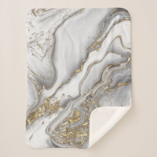 Grauer flüssiger Marmor - Perle und Gold Sherpadecke (Vorderseite)