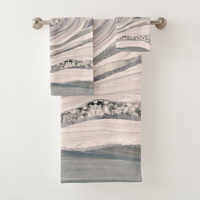 Grauer flüssiger Marmor und Kristall - Perle und S Badhandtuch Set (Insitu)