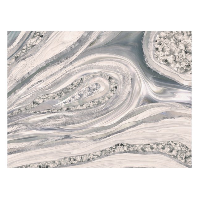 Grauer flüssiger Marmor und Kristall - Perle und S Tischdecke (Vorderseite (Horizontal))