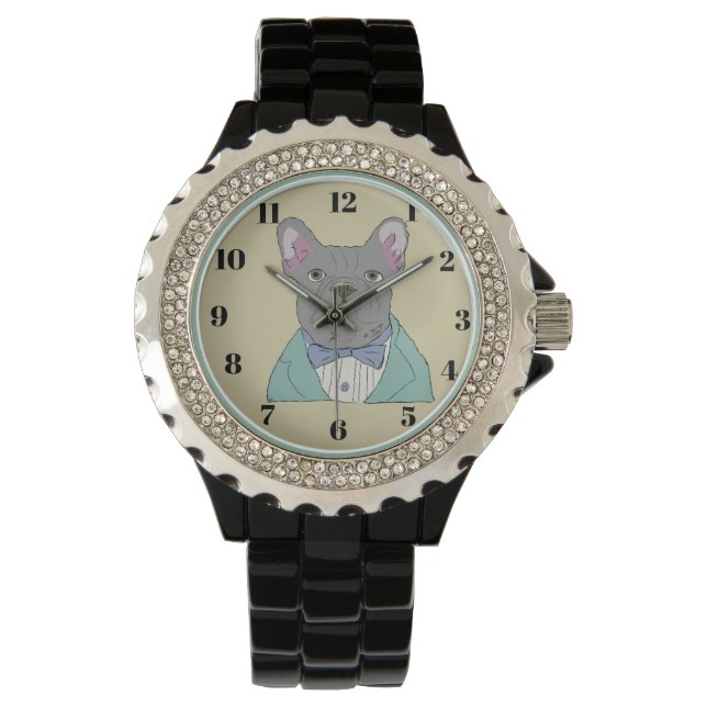 Grauer Französische Bulldogge Armbanduhr (Vorderseite)