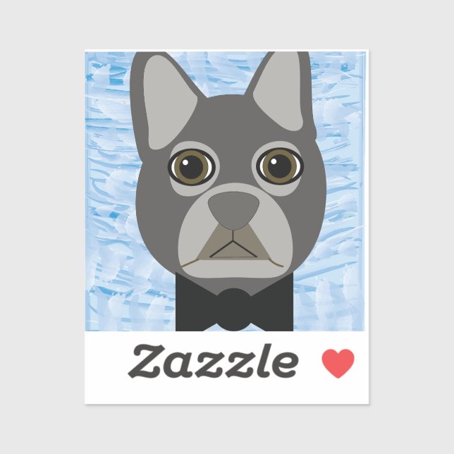 Grauer französischer Bulldog, Aquarellblau Aufkleber (Blatt)