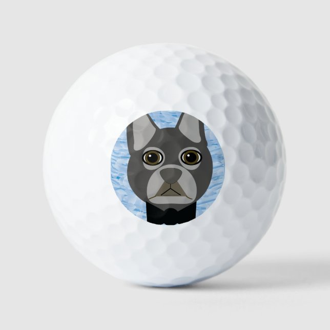 Grauer französischer Bulldog, Aquarellblau Golfball (Vorderseite)