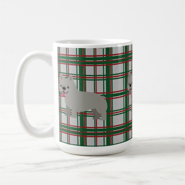 Grauer französischer Bulldog, Weihnachten Kariert Kaffeetasse (Links)