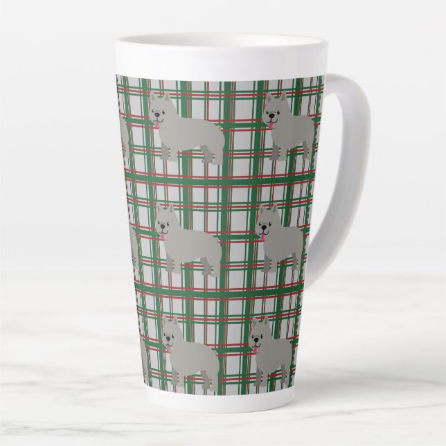 Grauer französischer Bulldog, Weihnachten Kariert Milchtasse (Rechte Ecke)