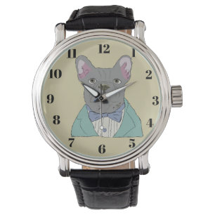 Grauer Französischer Bulldogge Armbanduhr