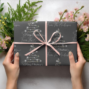 Grauer, fröhlicher Weihnachtsbaum Light Custom Fam Geschenkpapier