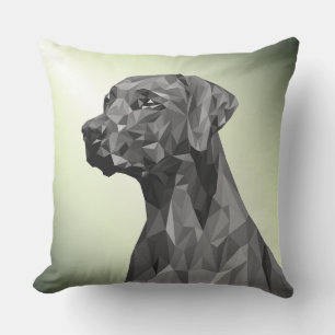 Grauer geometrischer Hund auf Grün Kissen