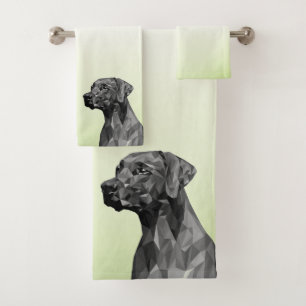 Grauer geometrischer Hund Grün Badhandtuch Set