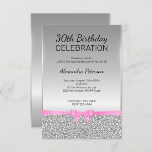 Grauer Glitzer 30. Geburtstag Einladung