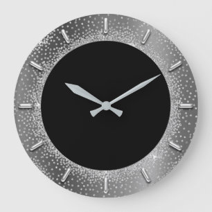 Grauer Glitzer Silver Gray Black Metal Gray Elegan Große Wanduhr