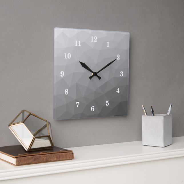 Grauer Gradient-Geometrisches-Netzmuster Quadratische Wanduhr (Büro)