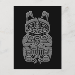 Grauer Haida Spirit Bär auf schwarz Postkarte