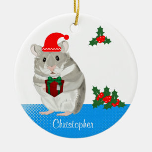 Grauer Hamster personalisierte Weihnachten Keramik Ornament
