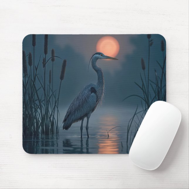 Grauer Heron mit rosa Mond Mousepad (Mit Mouse)