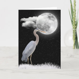 Grauer Heron mit Vollmond Geburtstag Karte