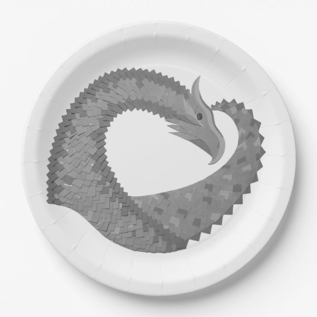 Grauer Herzdrache auf Weiß Pappteller (Vorderseite)