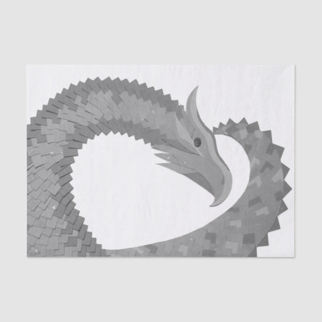 Grauer Herzdrache auf Weiß Seidenpapier (Vorderseite)