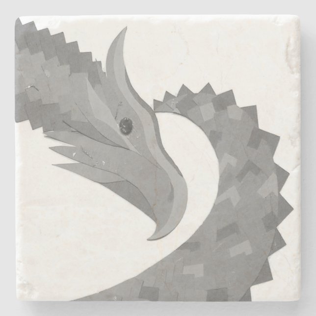 Grauer Herzdrache auf Weiß Steinuntersetzer (Vorderseite)