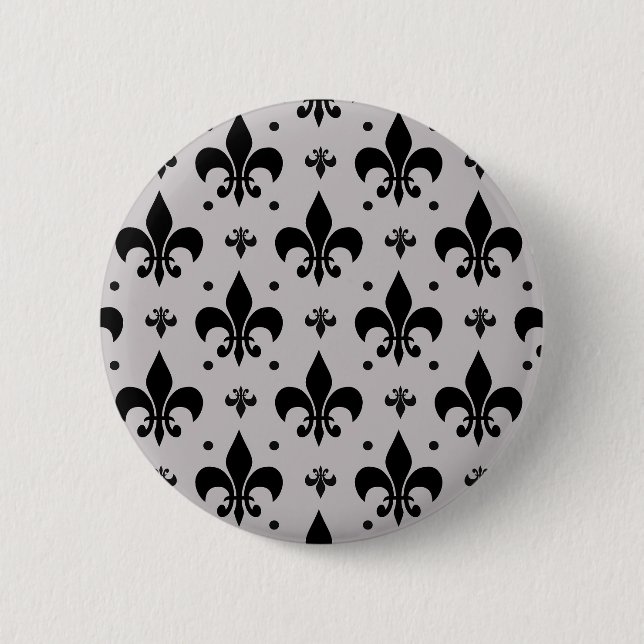Grauer Hintergrund Fleur-de-lis-Muster Button (Vorderseite)